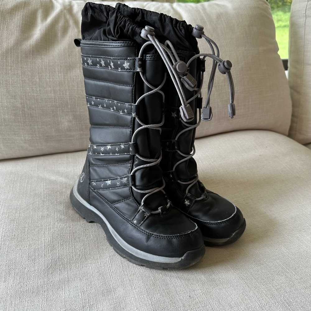 Lands End Snowflake Insulated Winter Boots, Size 3, Black